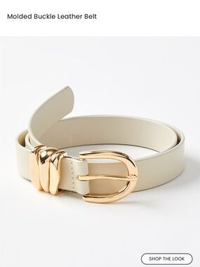 Leather Belt with Gold Molded Buckle - Cream - XS